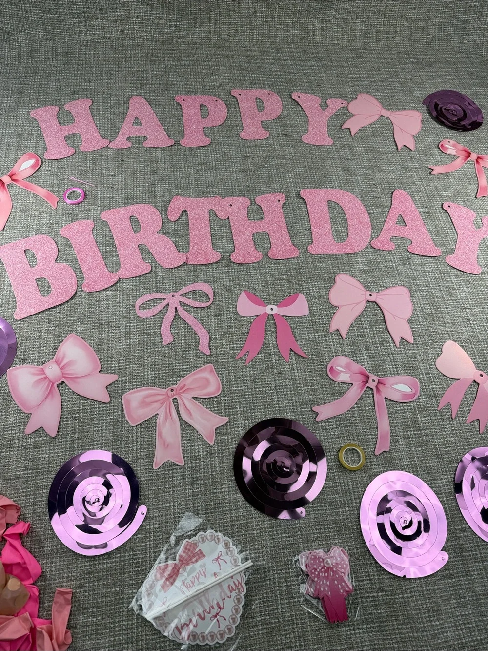Pink 'Happy Birthday' Banner & Bow Party Decorations - pink bow party